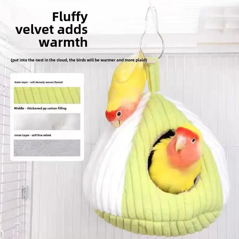 Large Warm Bird Nest House - Cozy Bird Bed for Cage with Mat, Hanging Hammock Shed Hideaway Hut for Macaw African Grey
