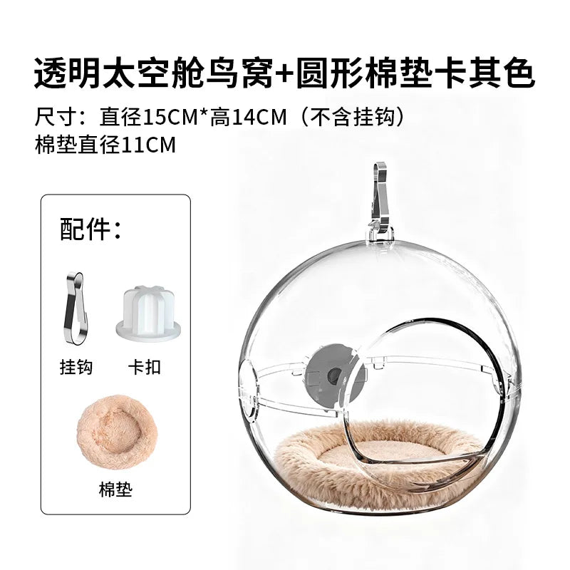 Transparent Bird Nest for Tiger Skin Peonies Pearl Birds All-Season Universal Bird House Detachable Washable Bird Cage Nest