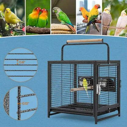Small Bird Carrier Travel Cage, Parakeet Cage with Tray and Handle