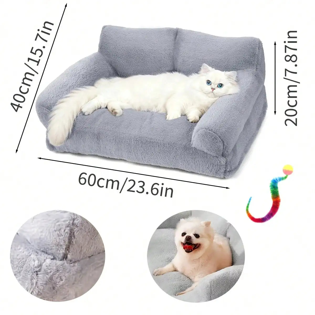 Dog Sofa, Small Dog And Cat Supportive Bed For Small Dogs, With Colorful Elastic Balls For Playing With Cats, Featuring A Removable And Washable Cover, Fluffy Cat Sofa With A Non-Slip Bottom