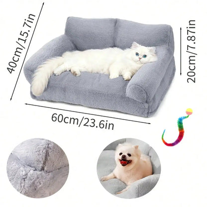 Dog Sofa, Small Dog And Cat Supportive Bed For Small Dogs, With Colorful Elastic Balls For Playing With Cats, Featuring A Removable And Washable Cover, Fluffy Cat Sofa With A Non-Slip Bottom