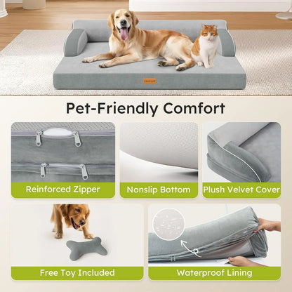 Extra Large Orthopedic Dog Bed with Cooling Memory Foam, Washable Waterproof Cover and Nonslip Bottom for Comfort