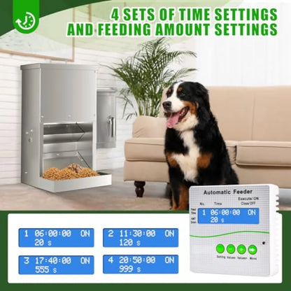 16L Large Capacity Programmable Timer Stainless Steel Pet Food Dispenser in Silver for Large Breed Dogs or Cats