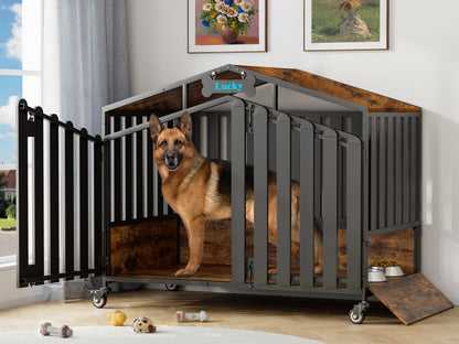 31"/41"/48“ XL Heavy Duty Dog Crate Furniture with Wheels, Dog Crates for Large Dogs Extra-Wide Thick Steel Plates Chew Resistant