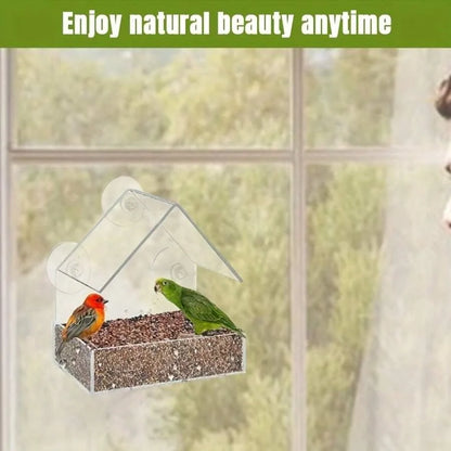 【New style】Transparent Easy-To-tall Suction Cup Bird Feeder - No Drilling Required To Hang On The Wall, Suitable For Indoor/Out