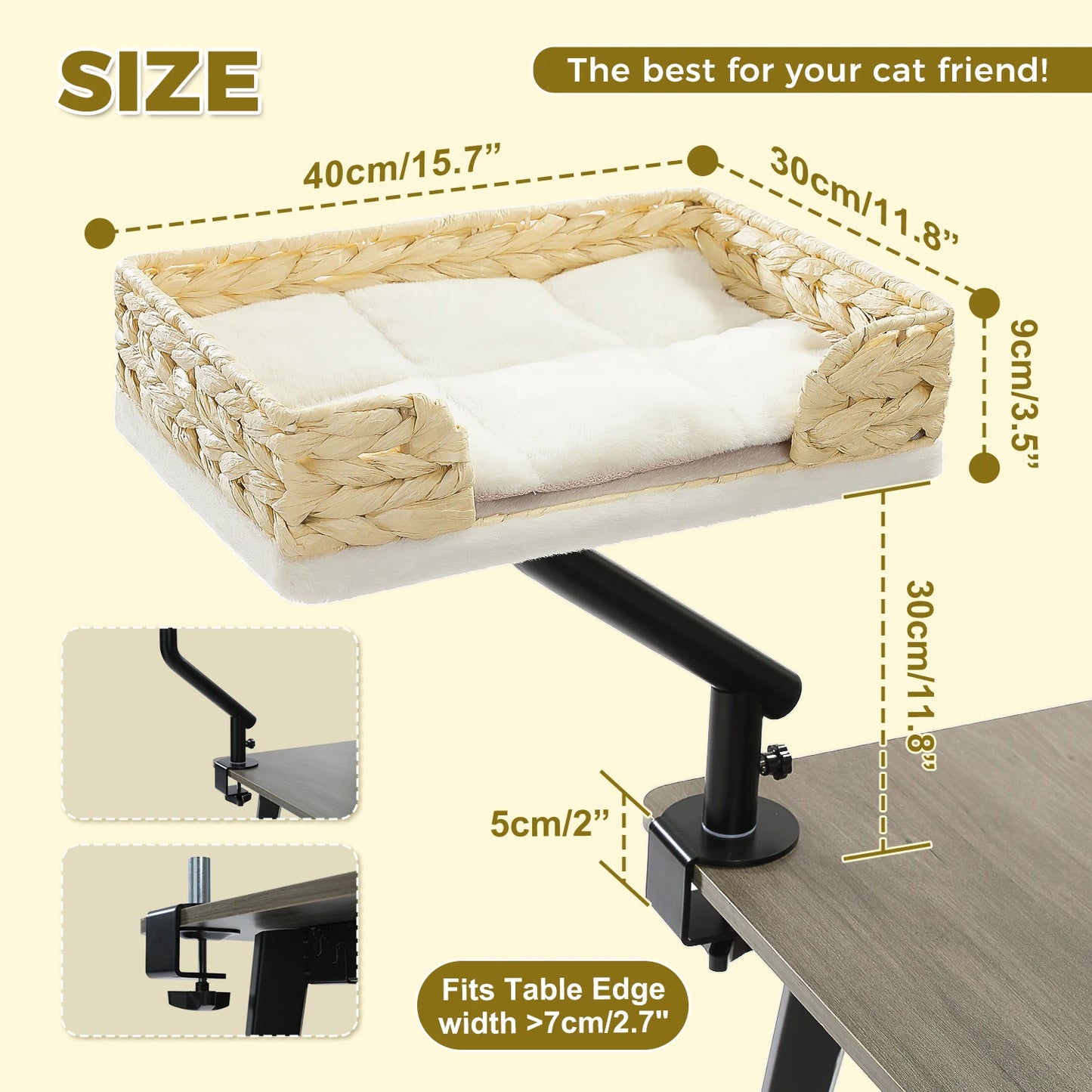 Cat Desk Bed, 360° Rotatable Cat Bed Stand for Indoor Cats, Adjustable Cat Basket, Cats Hammock for Table,