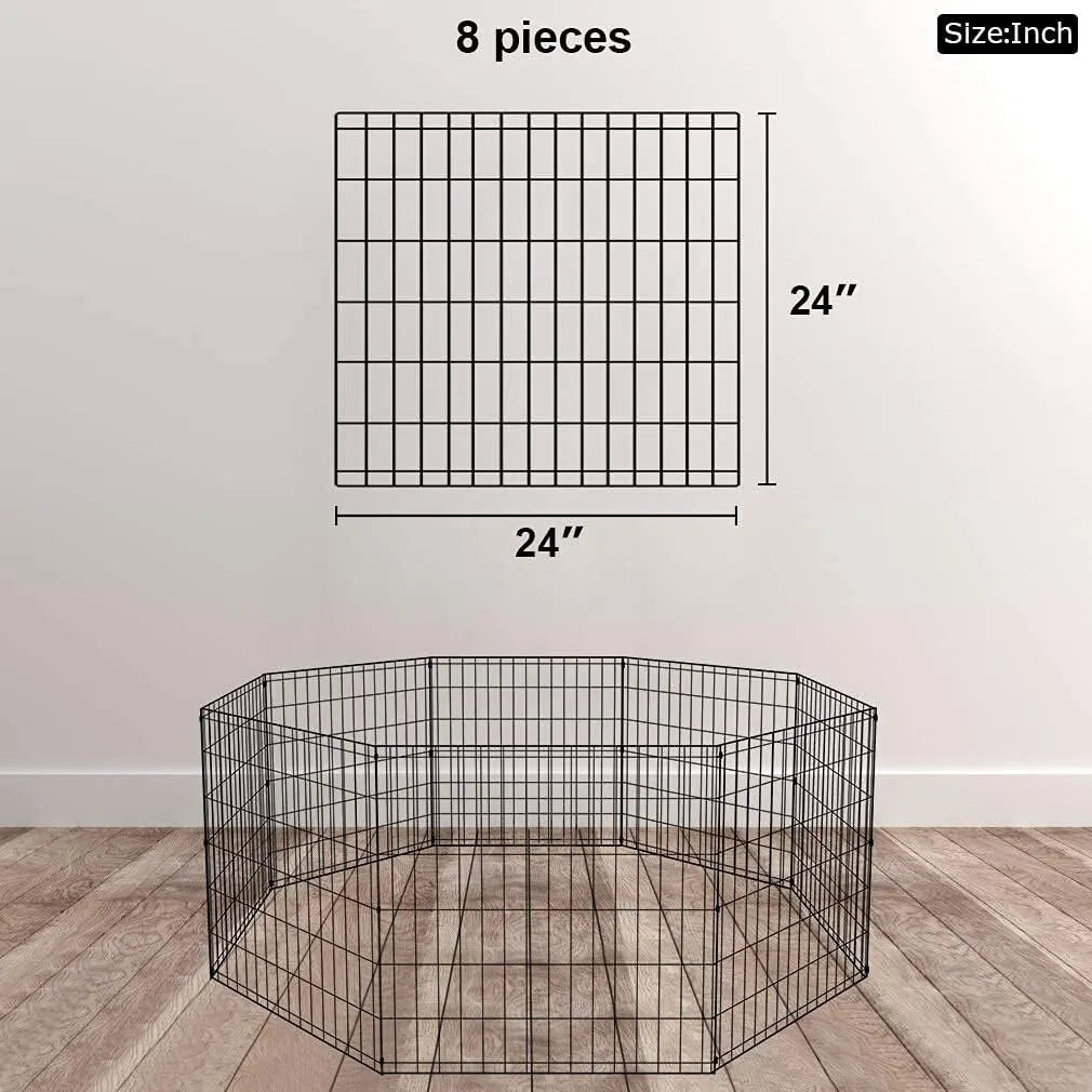 24 Tall Dog Playpen Crate Fence Pet Kennel Play Pen Exercise Cage -8 Panel Black
