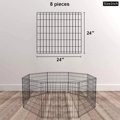 24 Tall Dog Playpen Crate Fence Pet Kennel Play Pen Exercise Cage -8 Panel Black