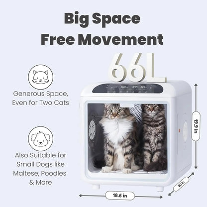 Low Noise Pet Dryer Box, 20 Air Vents, Gentle Fur Care, Smart App & All-Season Safety Grooming, Custom