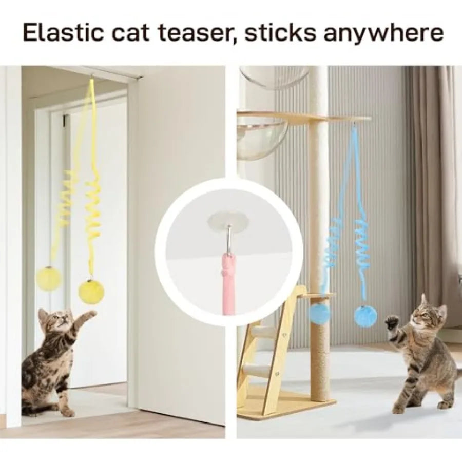 Hanging Fluffy Cat Catnip Ball Toys 3 Pcs with Bell, Interactive Cat Teaser Retractable Toys Indoor Kitten Play Chase Exercise