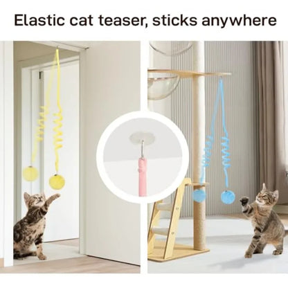 Hanging Fluffy Cat Catnip Ball Toys 3 Pcs with Bell, Interactive Cat Teaser Retractable Toys Indoor Kitten Play Chase Exercise