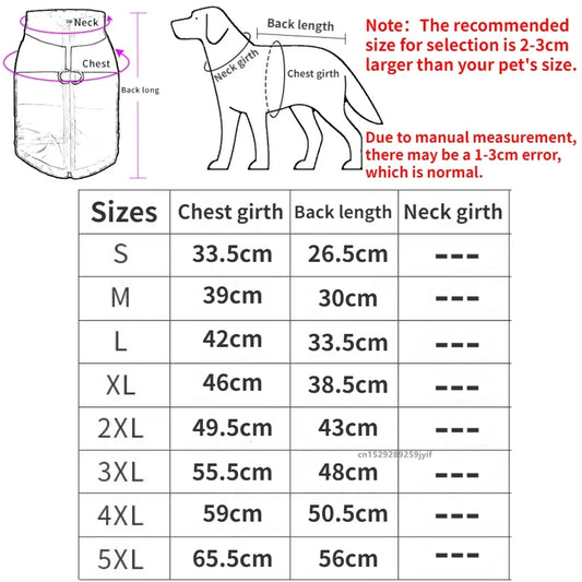 Waterproof Warm Dog Clothes Pet Coat Winter Vest Padded Zipper Jacket Small Medium Big Dogs