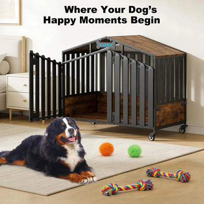 31"/41"/48“ XL Heavy Duty Dog Crate Furniture with Wheels, Dog Crates for Large Dogs Extra-Wide Thick Steel Plates Chew Resistant