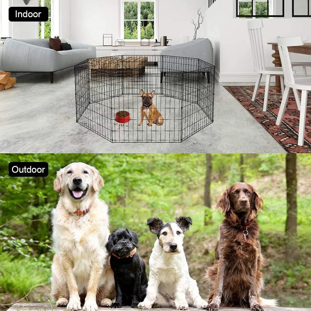 24 Tall Dog Playpen Crate Fence Pet Kennel Play Pen Exercise Cage -8 Panel Black