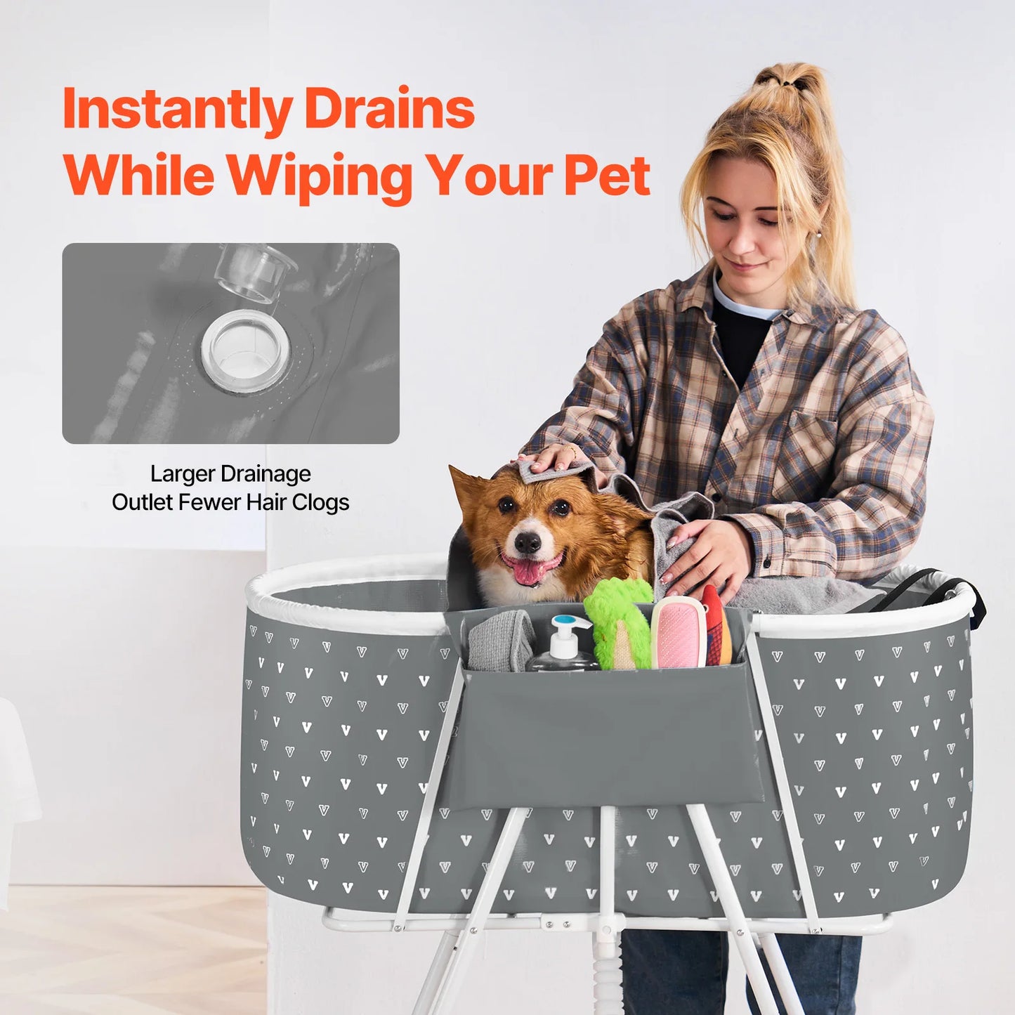 VEVOR Foldable Dog Bathtub Elevated Grey/Light Blue Shower Station for Small & Medium Pets