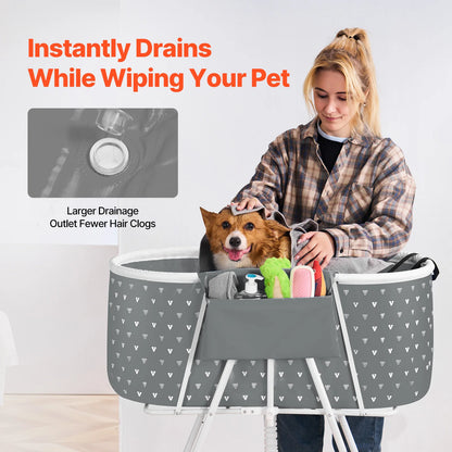 VEVOR Foldable Dog Bathtub Elevated Grey/Light Blue Shower Station for Small & Medium Pets