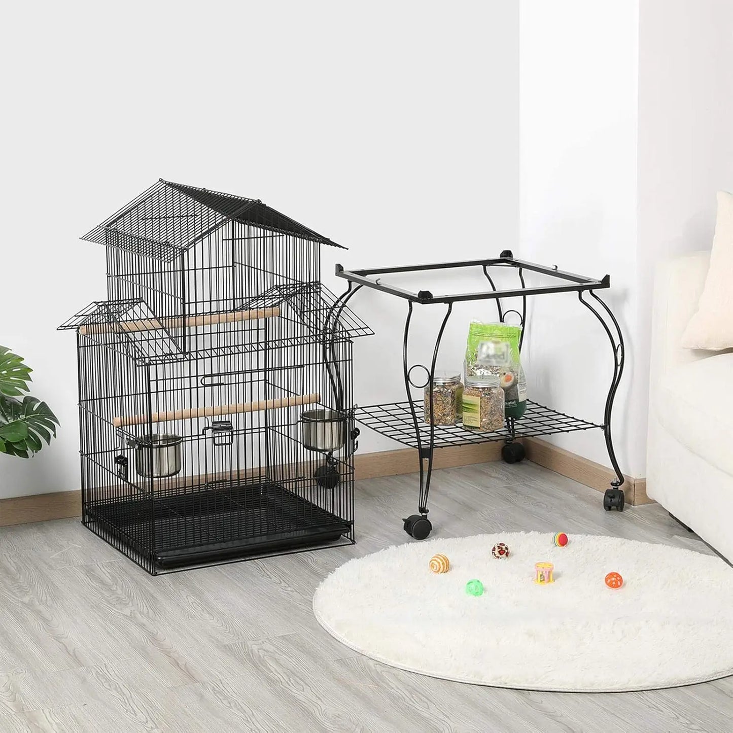 Budgie Cage 55-inch Rolling Standing Triple Roof Medium Parrot Cage Pet Bird Cage with Detachable Stand for, Customized