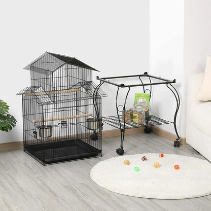 Budgie Cage 55-inch Rolling Standing Triple Roof Medium Parrot Cage Pet Bird Cage with Detachable Stand for, Customized