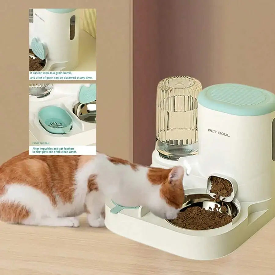 Two-In-One Automatic Cat Water Dispenser Set-Detachable, Washable, Automatic Feeding Station, Indoor Cat Food Bowl