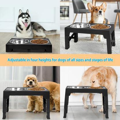 Elevated Dog Bowls with 2 Stainless Steel, Raised Dog Bowl Adjusts to 5 Heights (3.15", 8.66", 9.84",11.02", 12.2