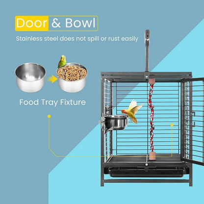 19" Wrought Iron Travel Carrier Bird Cage for Parrots Conures Lovebird Cockatiel Parakeets
