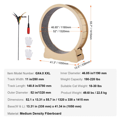 SucceBuy Wooden Cat Exercise Wheel with Detachable Carpet& Cat Teaser