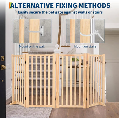 Freestanding Dog Gate, Foldable Pet Gate with Support Feet, Indoor Dog Fence for The House,Doorways, Stairs.