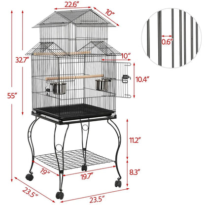 Budgie Cage 55-inch Rolling Standing Triple Roof Medium Parrot Cage Pet Bird Cage with Detachable Stand for, Customized