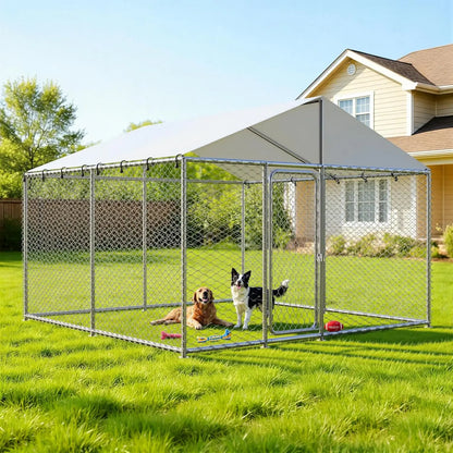 10'x10' Large Outdoor Dog Kennel Outside for Large Dogs, Heavy Duty Dog Enclosure with Wire Mesh