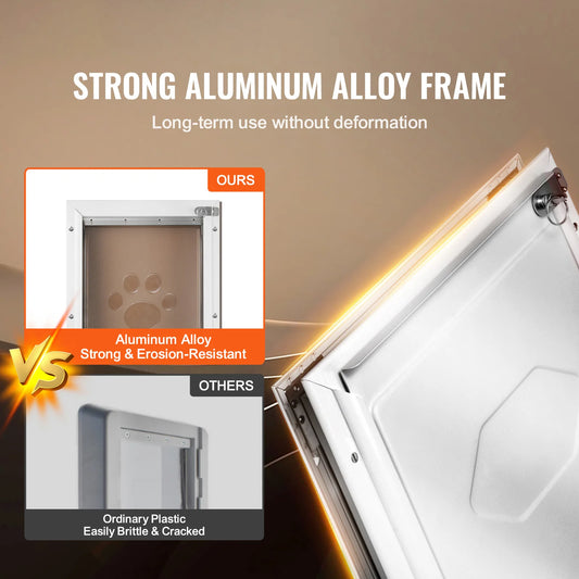 SucceBuy Pet Door Aluminum Frame with Lock and Flap System Weatherproof Doggy Door Easy to Install in Interior or Exterior Doors