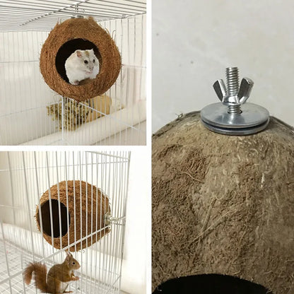 Natural Coco Hideaway Parrot Birds Reptile Coconut Shell Bird Nest Cage Hanging Toy for Budgies Parakeet Cockatiels Hamster House