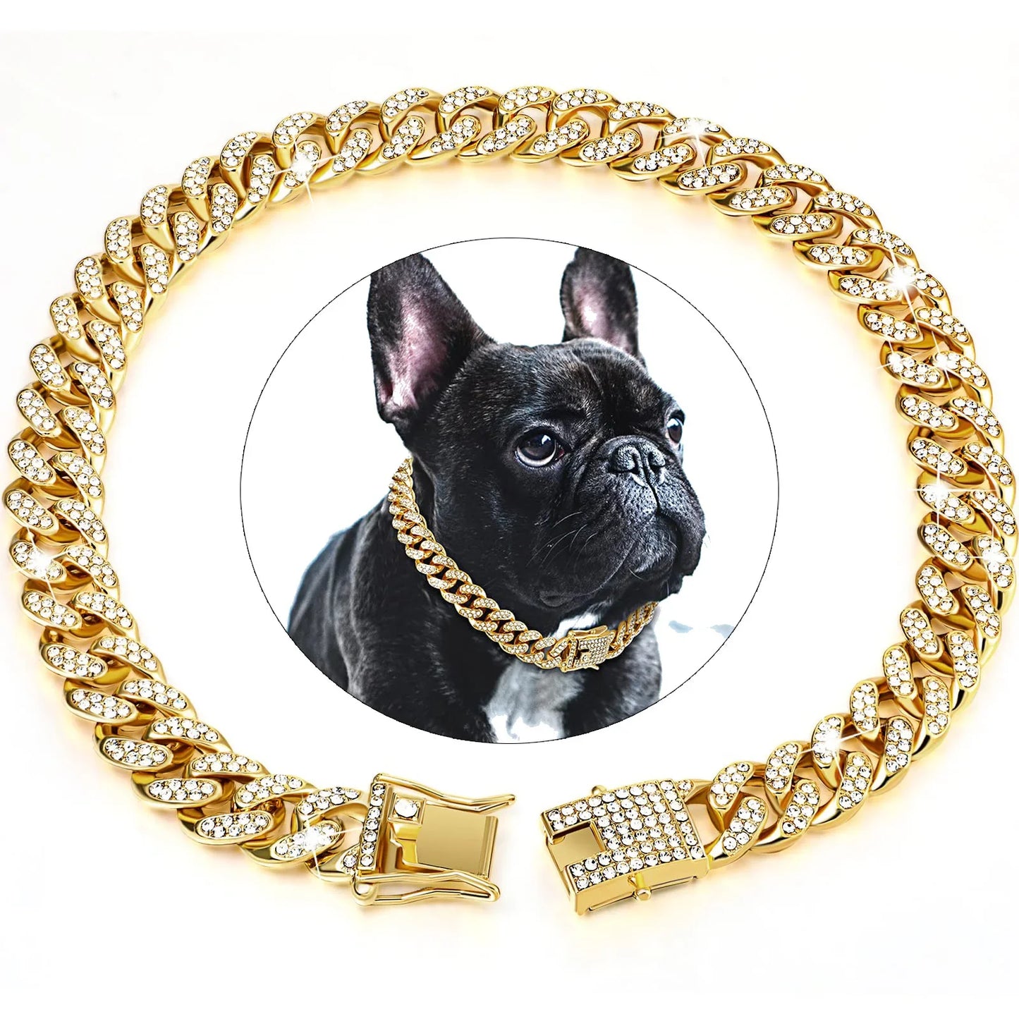 Dog Chain Collar Diamond Cuban Link Necklace Metal Cat Chain Pet Crystal Collar Jewelry Accessories for  Dogs Cats