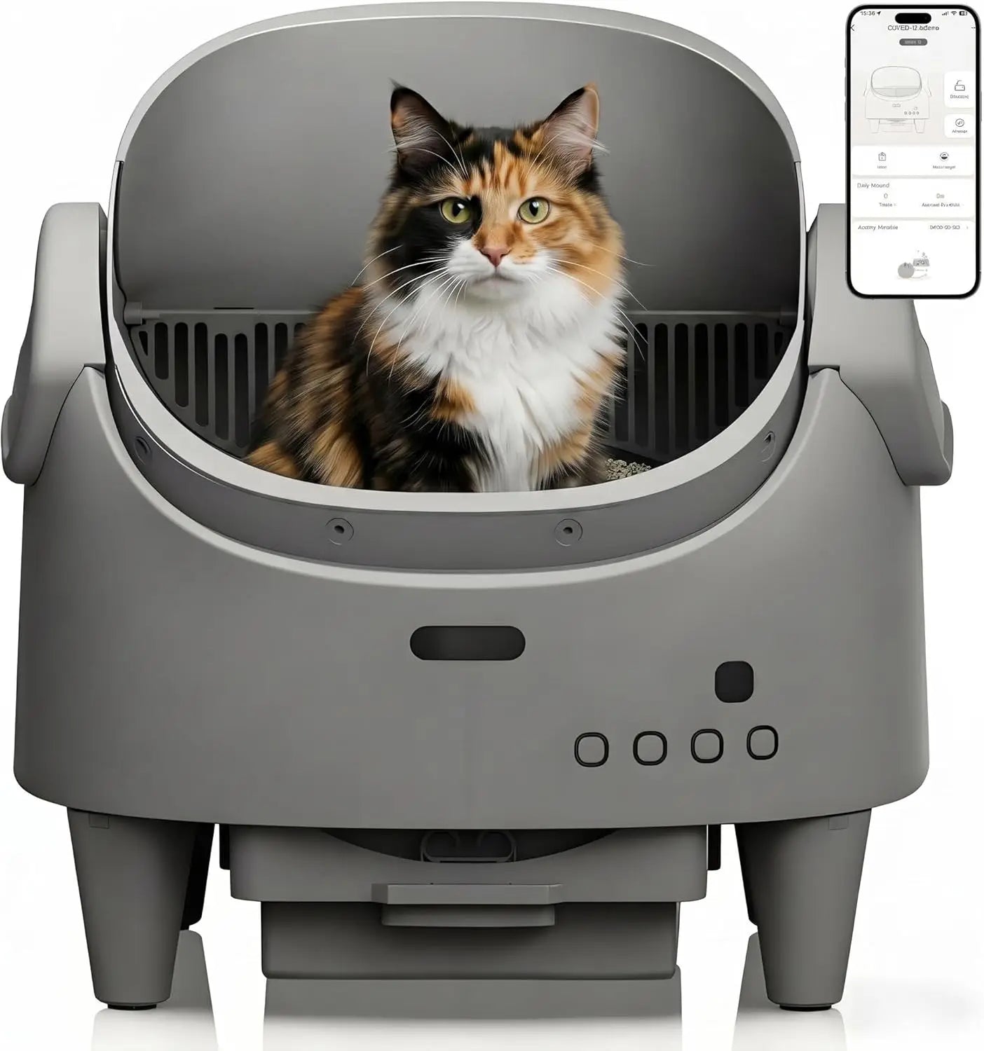 Self-Cleaning Cat Litter Box, Open Top Automatic Litter Box for Multi Cats, Smart App Remote Management with 15 Safety Sensors