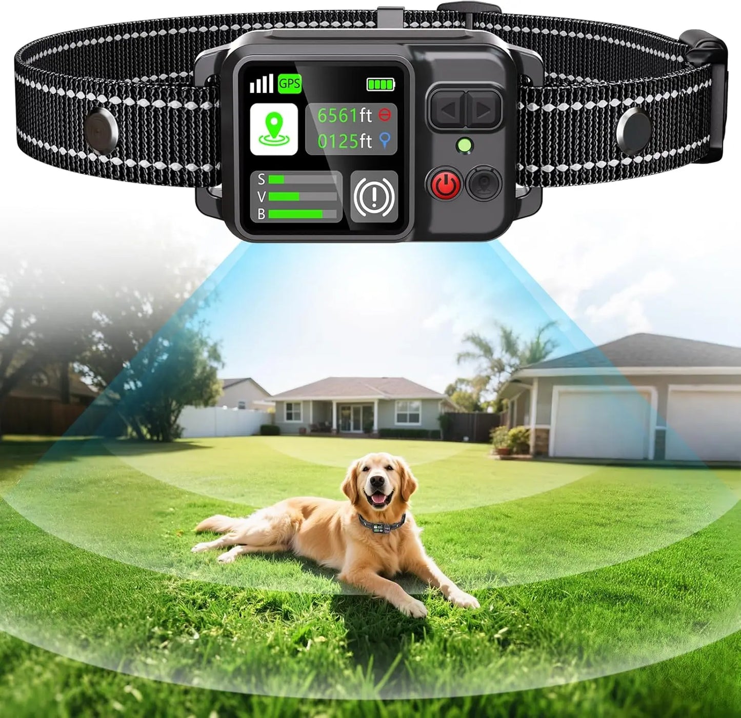 GPS Wireless Dog Fence System, Circular Electric Fence for Dogs | Adjustable Range from 49 to 6561 ft