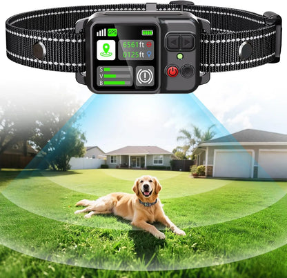GPS Wireless Dog Fence System, Circular Electric Fence for Dogs | Adjustable Range from 49 to 6561 ft
