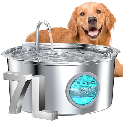 7L/236oz Large Capacity Pet Water Fountain 304 Stainless Steel Cat Water Fountain Ultra Quiet Pet Water Dispenser for Cats Dogs Automatic Drinking Bowl with Filter 24/7 Fresh Filtered Water Bowl（No 5V 1A Plug）
