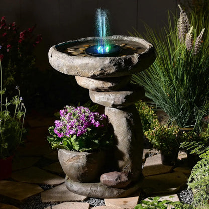 Solar Fountain for Bird Bath, Water Fountain Outdoor with Planter, Freestanding Rock Solar Waterfall with LED, Customized