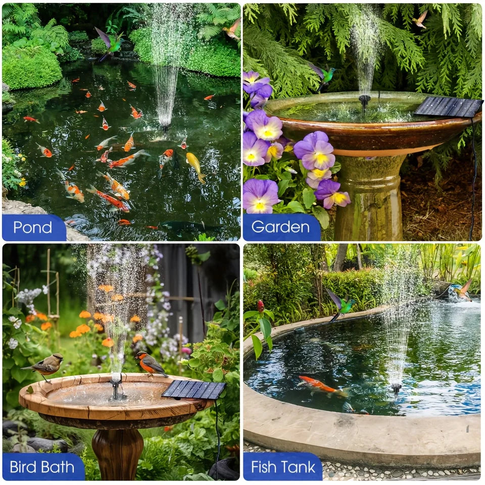 Solar Fountain with 6 Nozzles - 1.4W Solar Panel Floating Water Pump for Bird Baths, Pools, Garden DIY Waterfall