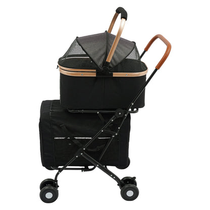 3-in-1 Multifunctional Pet Stroller Foldable Pet Stroller with 2 Pet Carriers for Small & Medium Dogs Bearing 77lbs Safety Lock