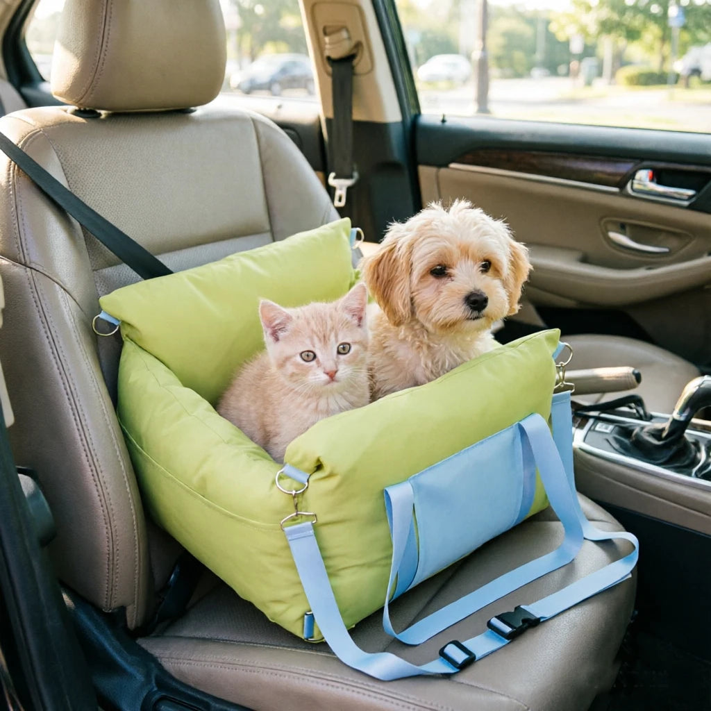 Comfort Bed Travel Carrier Car Seat for Small Dogs,Cats,Waterproof Pet Booster Seat with Safety Leash & Storage Pockets