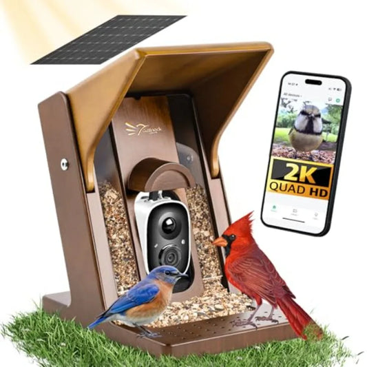 Smart Bird Feeder with Camera Solar Powered - Biomimetic Design 2K Video AI