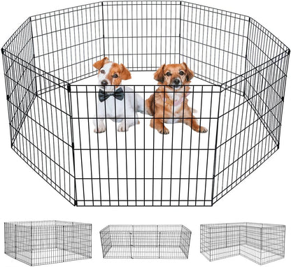 24 Tall Dog Playpen Crate Fence Pet Kennel Play Pen Exercise Cage -8 Panel Black