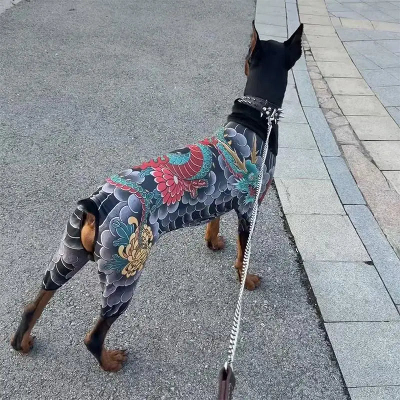 Dog Pet Tattoo Clothes Shirt Four Seasons Universal Handsome Humorous Tattoo Clothes Dogs Shirts Doberman Pinscher Pets Supplies