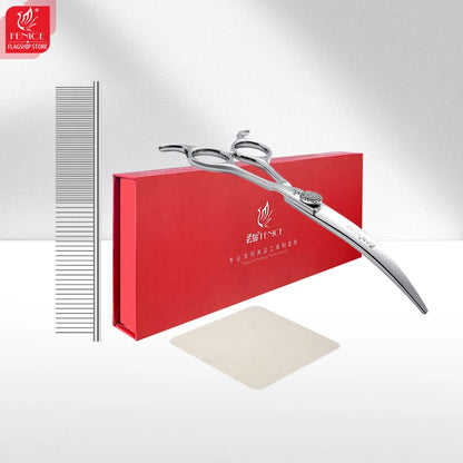Fenice Professional 6.5/7.5 Inch Super Big Curved Scissors 45°  Curved Scissors for Trimming Dog's Round Head Pet Grooming Tools