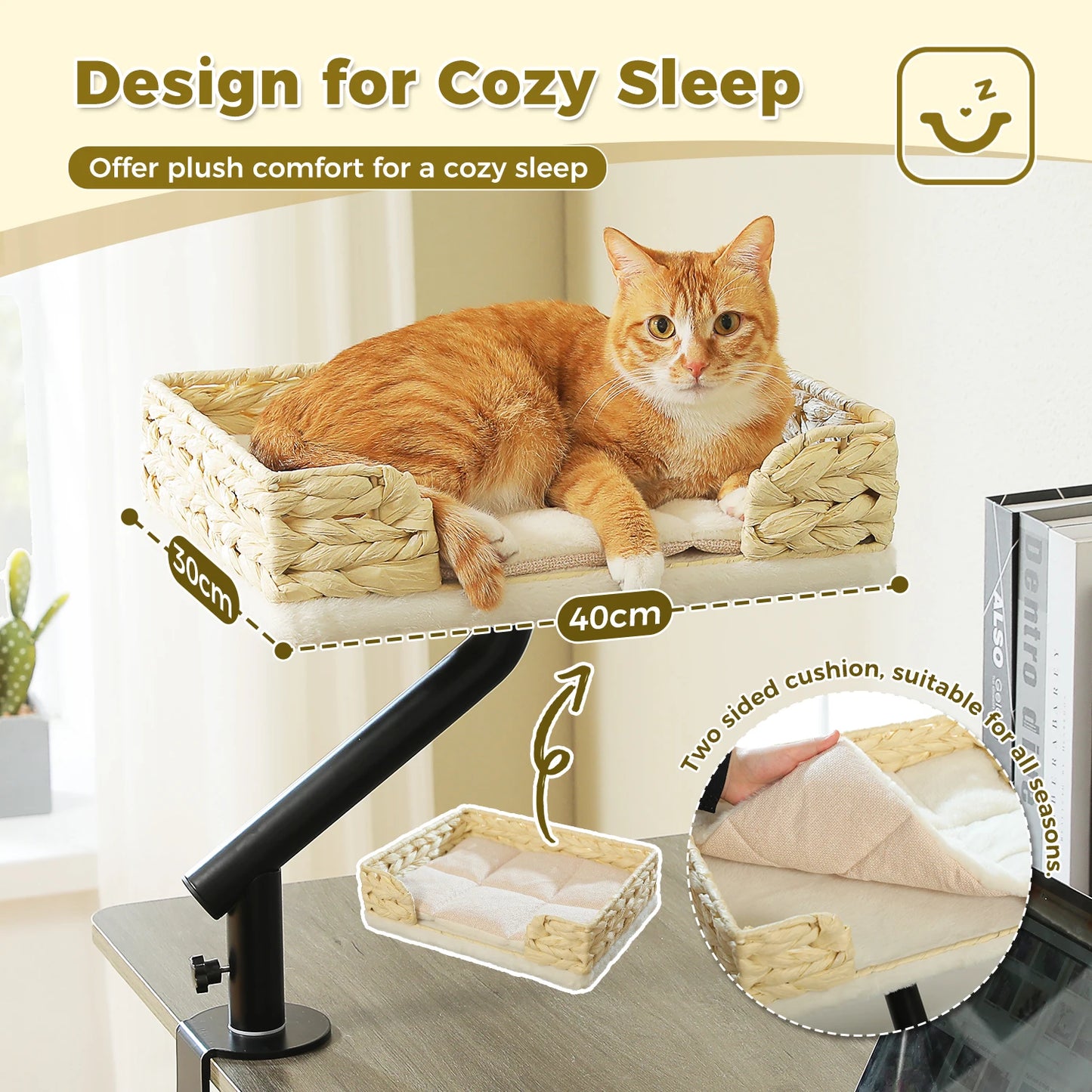 Cat Desk Bed, 360° Rotatable Cat Bed Stand for Indoor Cats, Adjustable Cat Basket, Cats Hammock for Table,