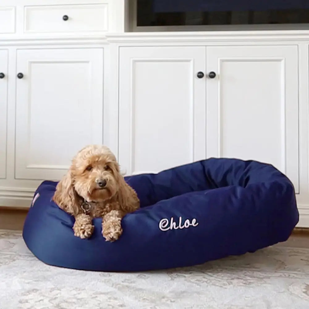 X-Large Blue 52 Inch Washable Donut Dog Bed with Spine Support and Cozy Round Design
