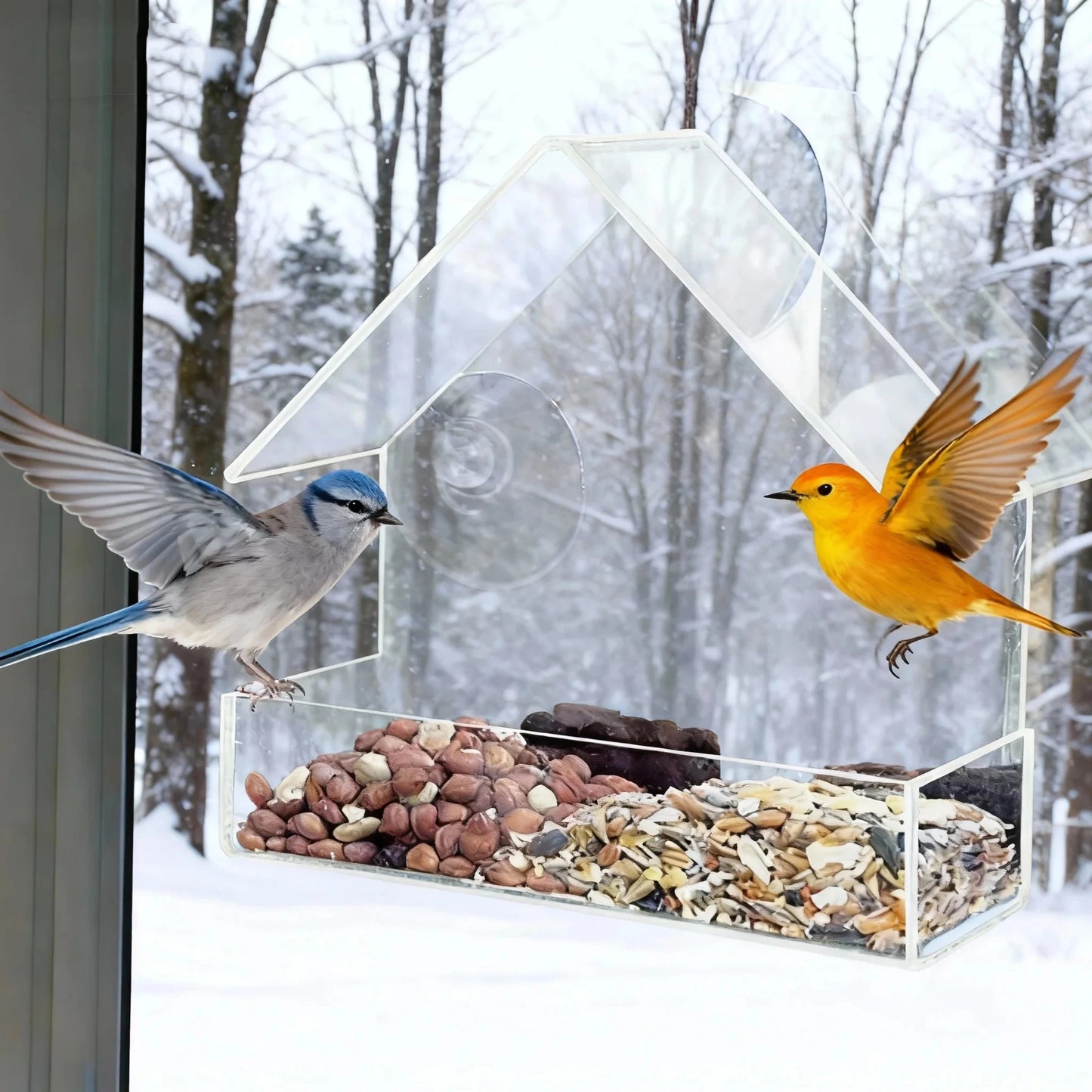 Acrylic Bird Feeder Clear Window Outside with Suction Cup for Garden Outdoor Backyard Wildlife Birding