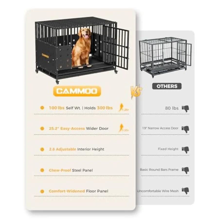 48'' Heavy Duty Dog Crate for Large Dogs, Upgraded Chew-Proof Panels, Comfort-Widened Floor Panel, Dog Kennel Indoor, Adjustabl