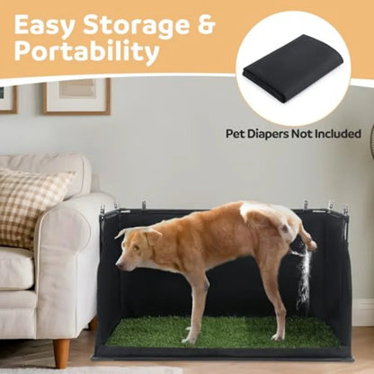 Dog Pee Pad Holder with Artificial Grass 33.8 * 24 * 17.7 in Foldable Indoor Dog Potty Tray with Hemmed Edge No Spill Pee Pad H