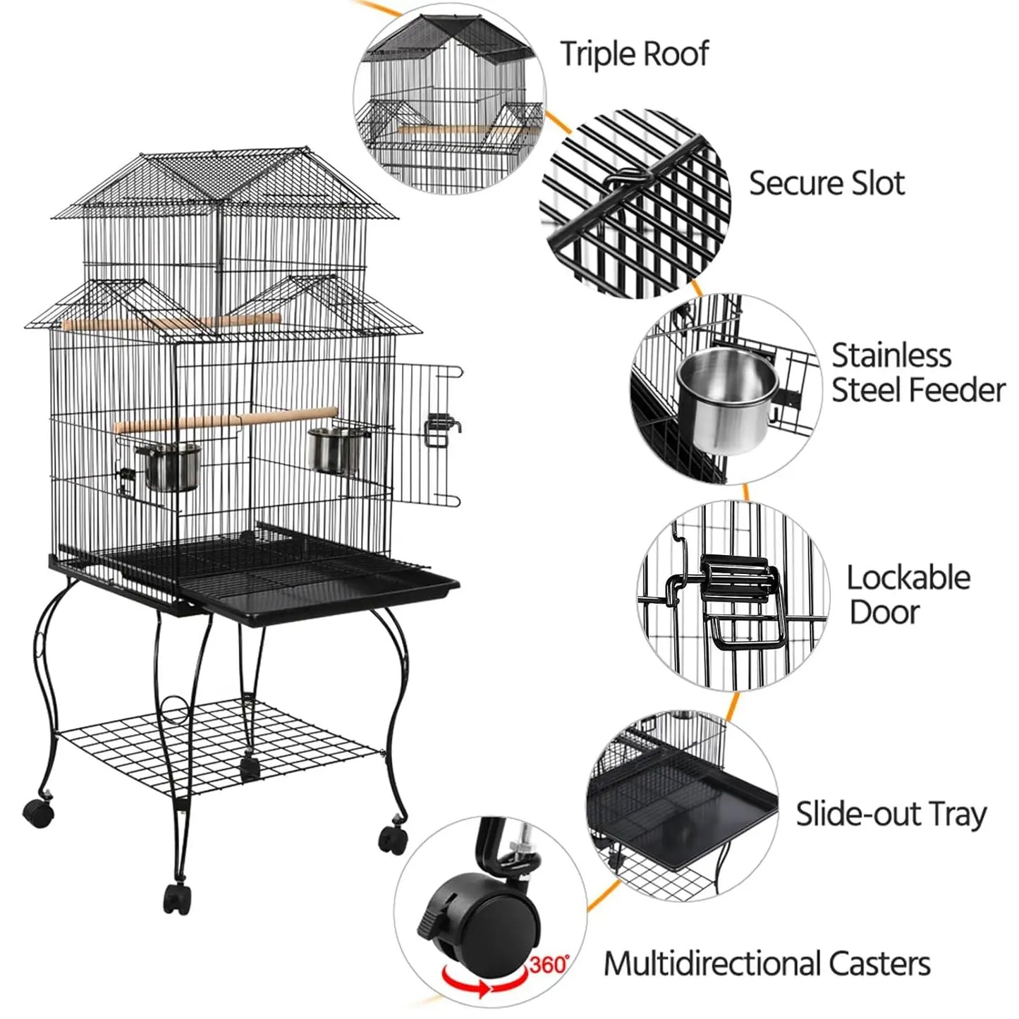 Budgie Cage 55-inch Rolling Standing Triple Roof Medium Parrot Cage Pet Bird Cage with Detachable Stand for, Customized